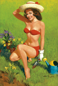 Arthur Sarnoff - Pin-Up Gardener Girl Bikini 1960s Signed - 17" x 22" Art Print