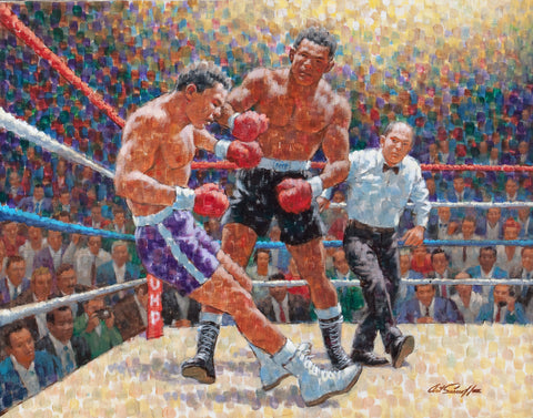 Arthur Sarnoff - Boxing Right Cross Knockout 1960s Signed - 17" x 22" Art Print