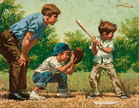 Arthur Sarnoff - Sandlot Sluggers, Kids Baseball 1950s Signed - 17" x 22" Print