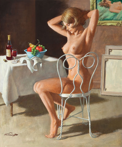 Arthur Sarnoff - Seated Nude Pin-Up Girl 1960s Signed - 17" x 22" Fine Art Print