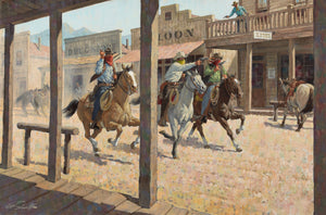 Arthur Sarnoff - Shootin' Up the Town Wild Western 1950s Signed - 17" x 22" Print