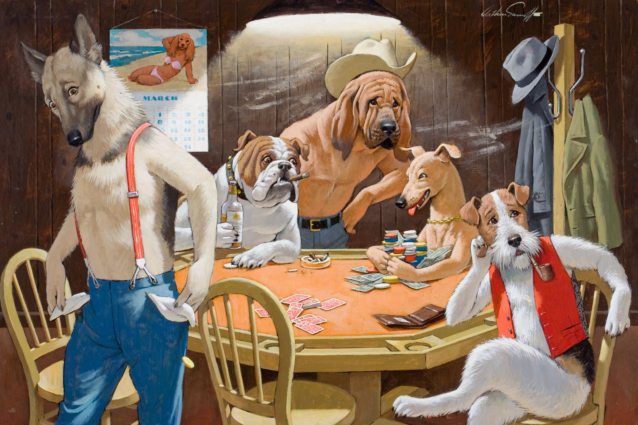 Arthur Sarnoff - Sore Losers, Dogs Playing Poker 1950s Signed - 17" x 22" Print