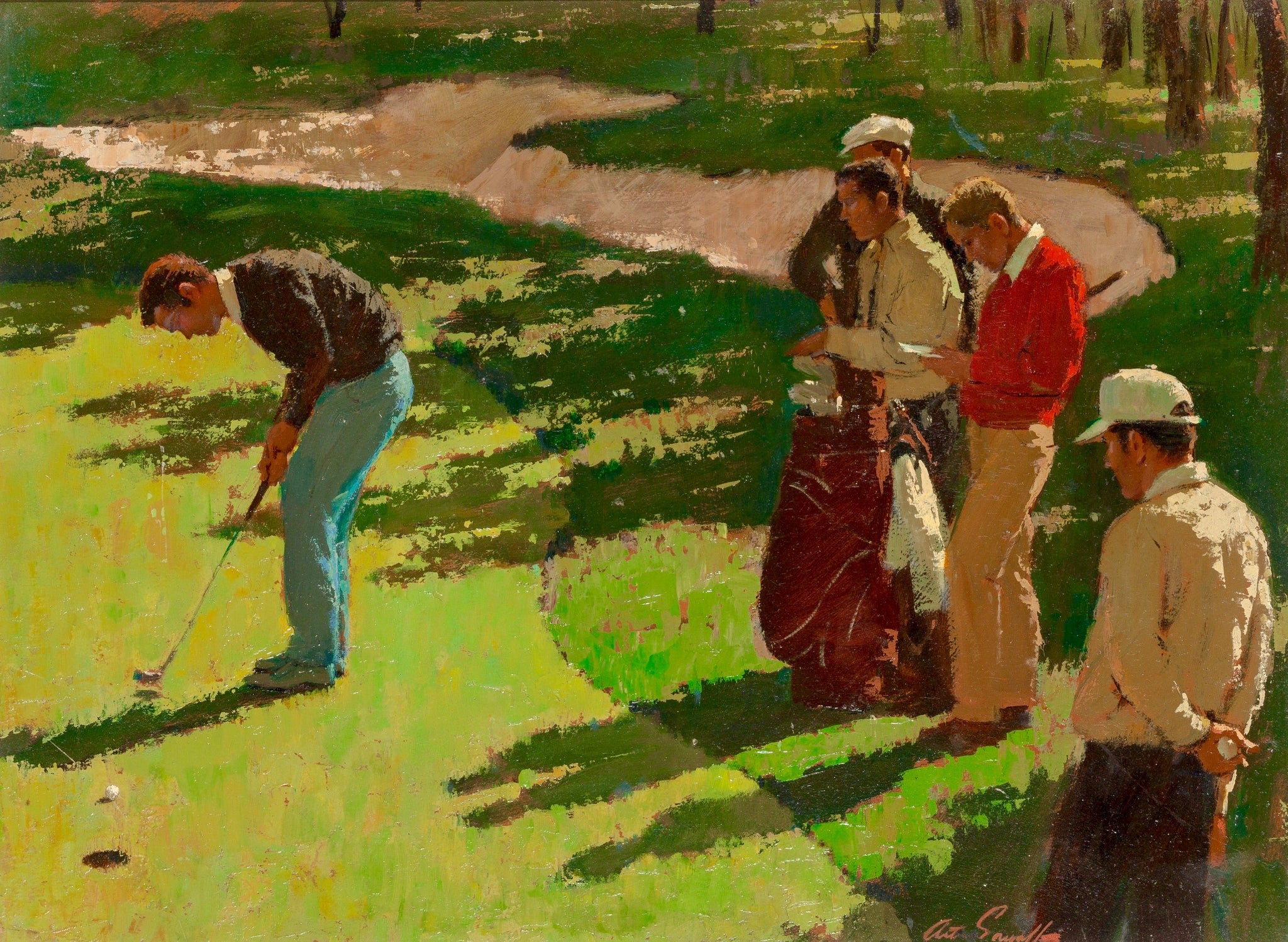 Arthur Sarnoff - The Knee Knockers, Golf Putting 1960s Signed - 17" x 22" Print