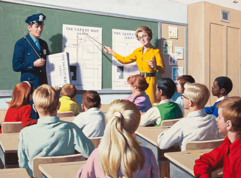 Arthur Sarnoff - The Safest Way, Classroom 1950s Initialed - 17" x 22" Art Print