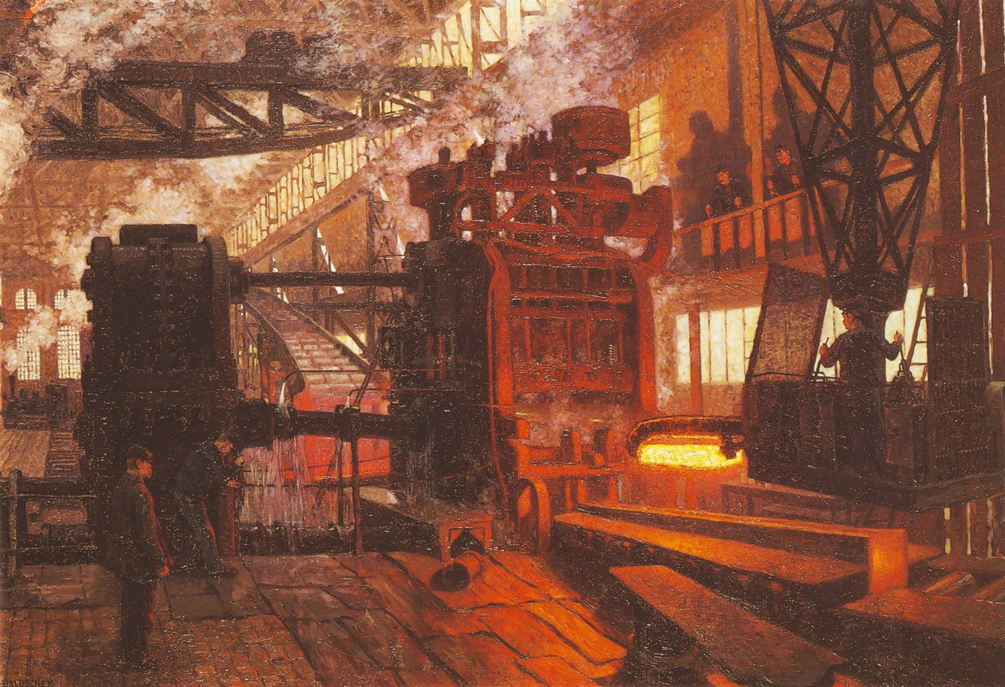 Hans Baluschek - Iron Rolling Mill (1910) Signed - 17" x 22" Fine Art Print