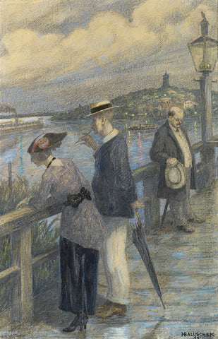 Hans Baluschek - Couple on the Bridge (1914) Signed - 17" x 22" Fine Art Print