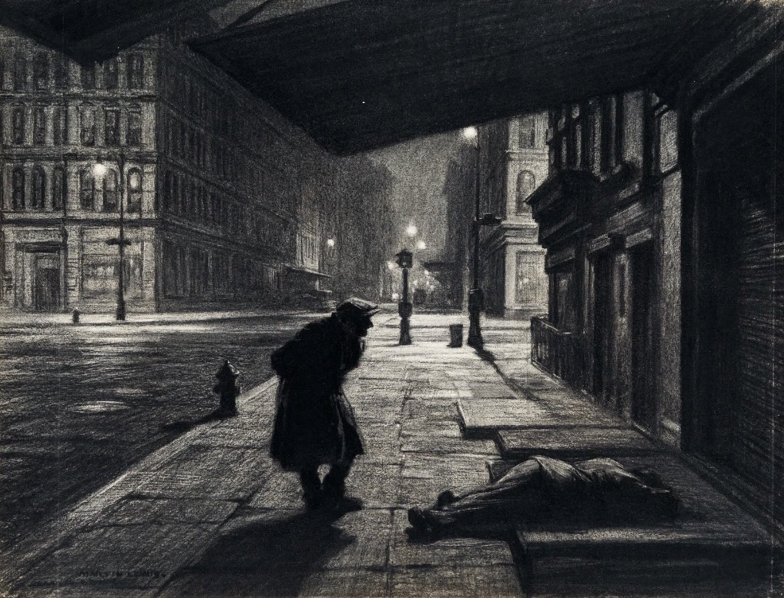 Martin Lewis - New York Nocturne (1930) - 17" x 22" Fine Art Print