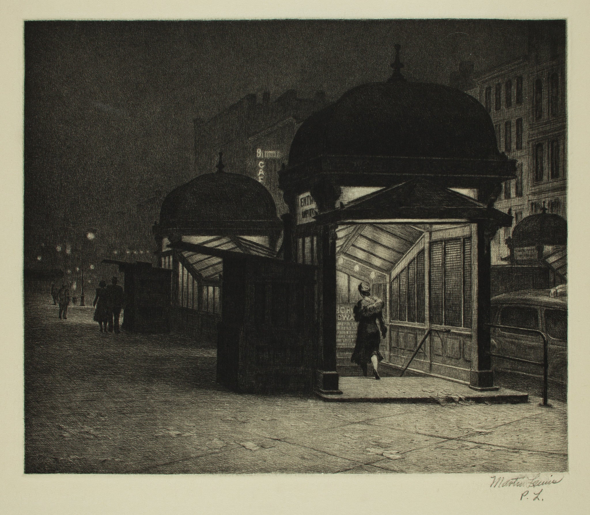 Martin Lewis - Late Traveler, New York City Subway (1930) Signed - 17"x22" Print