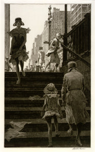 Martin Lewis - Subway Steps, New York City (1930) Signed - 17" x 22" Art Print