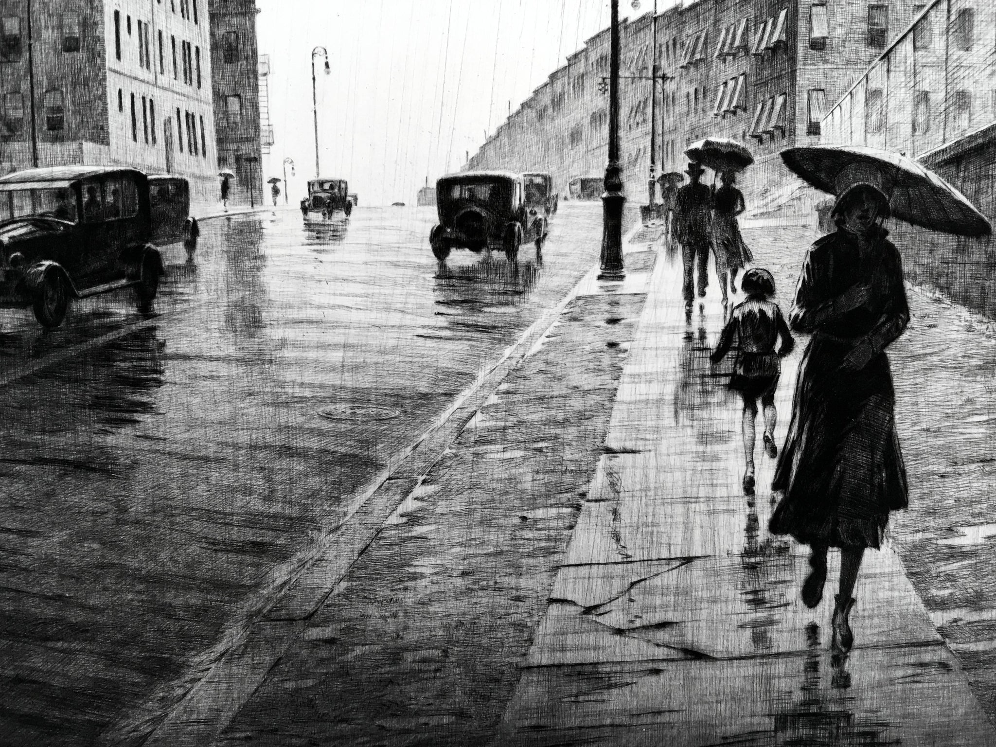 Martin Lewis - Rainy Day, Queens New York City 1930s - 17" x 22" Fine Art Print