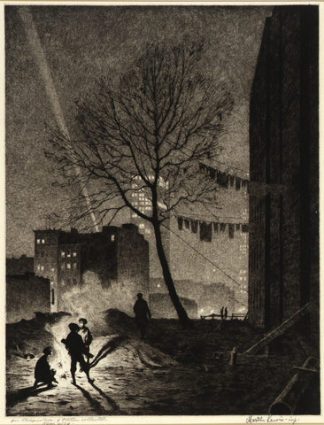 Martin Lewis - Tree, Manhattan, New York City (1935) Signed - 17" x 22" Art Print