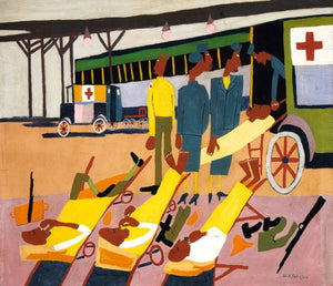 William Henry Johnson - Red Cross Ambulance Stop 1940s Signed - 17" x 22" Print