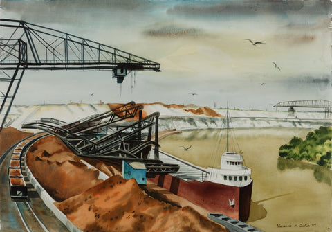 Clarence Carter - Unloading Iron Ore at the Lorain Works Ohio (1947) Signed - 17"x22" Fine Art Print