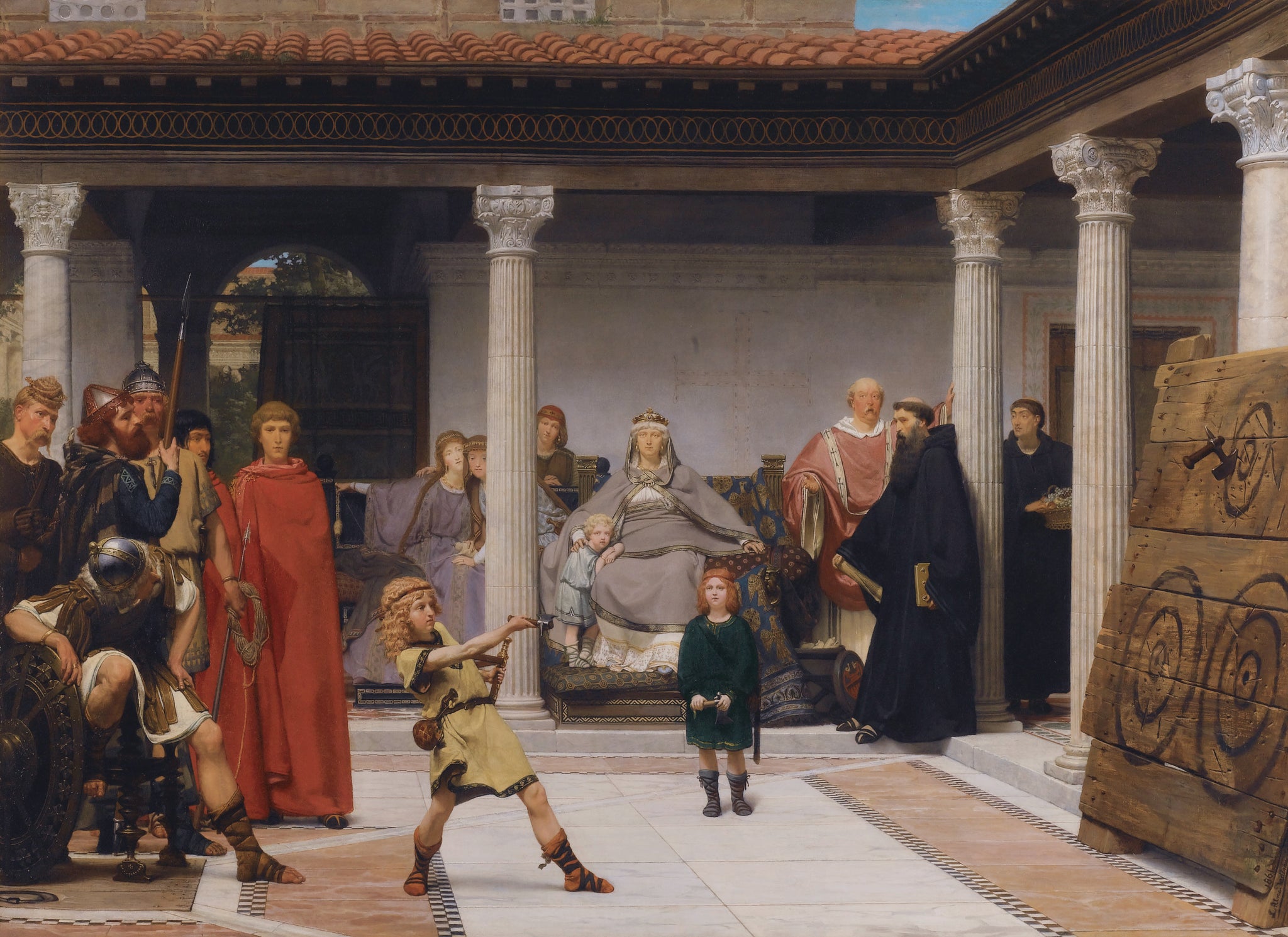 Lawrence Alma Tadema - Education of the Children of Clovis (1861) Signed - 17"x22" Fine Art Print