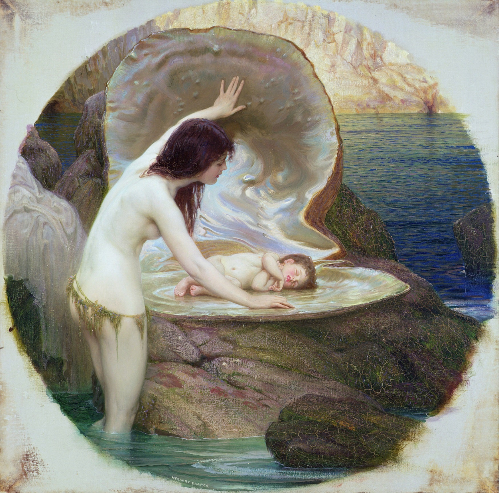 Herbert James Draper - A Water Baby (1900) Nude Signed - 17" x 22" Fine Art Print