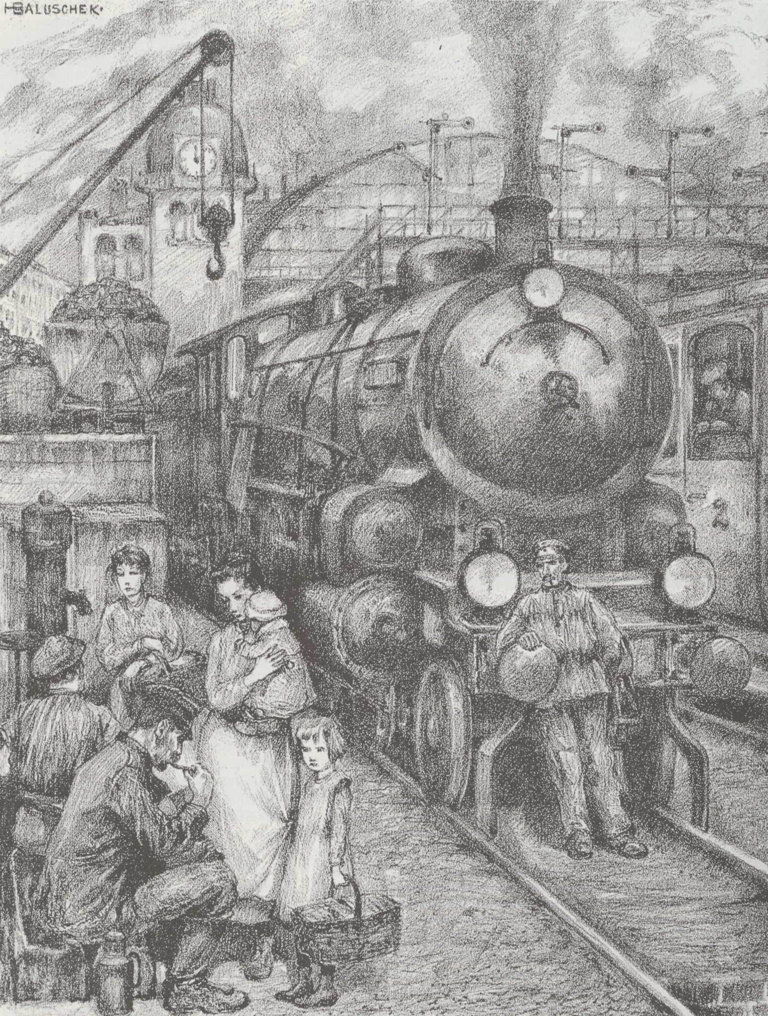 Hans Baluschek - Die Locomotive (1921) Signed - 17" x 22" Fine Art Print