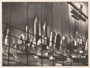 Louis Lozowick - Through Brooklyn Bridge Cables (1938) Signed - 17" x 22" Print