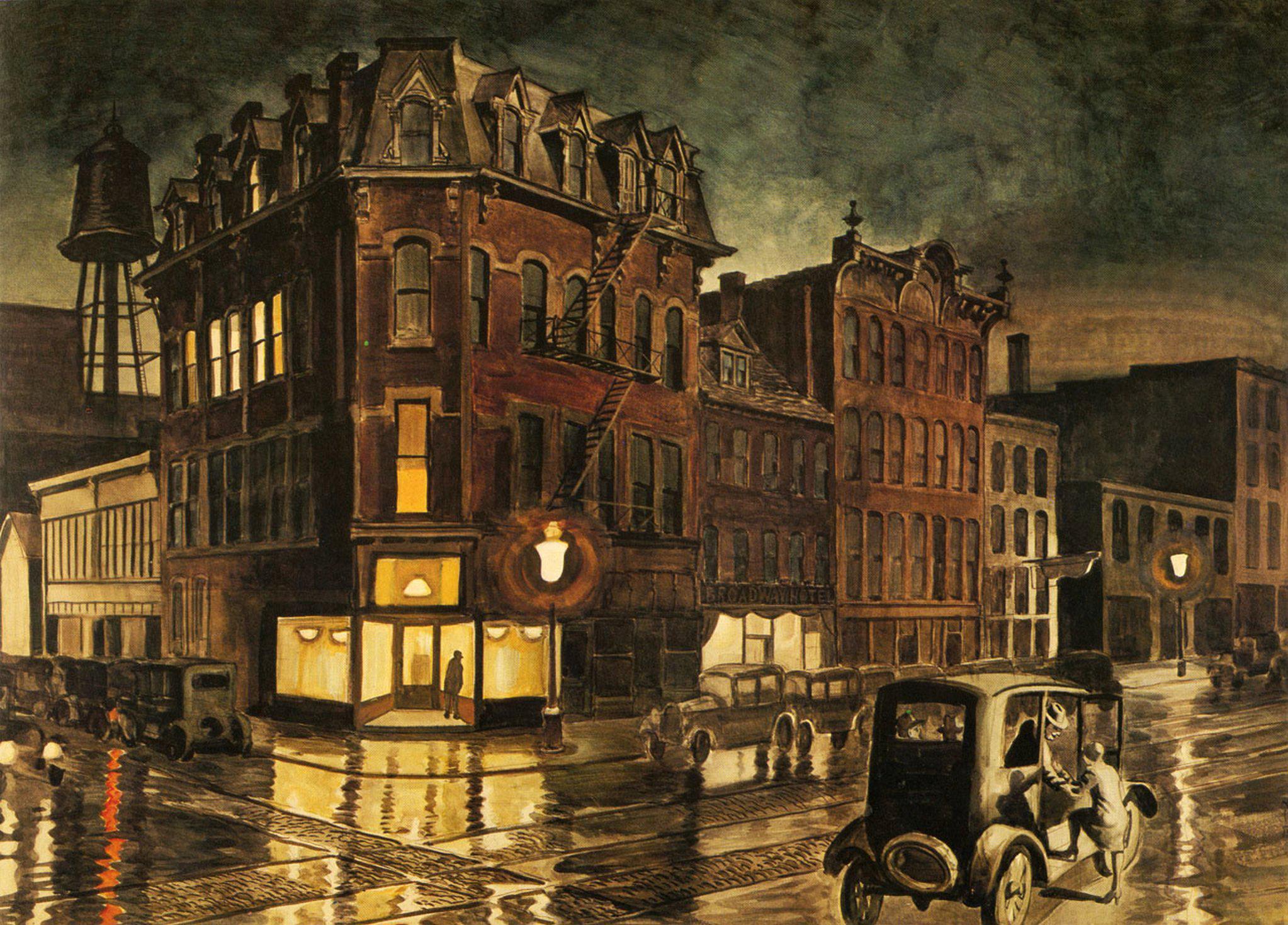 Charles Burchfield - Rainy Night, Buffalo New York (1930) - 17"x22" Fine Art Print