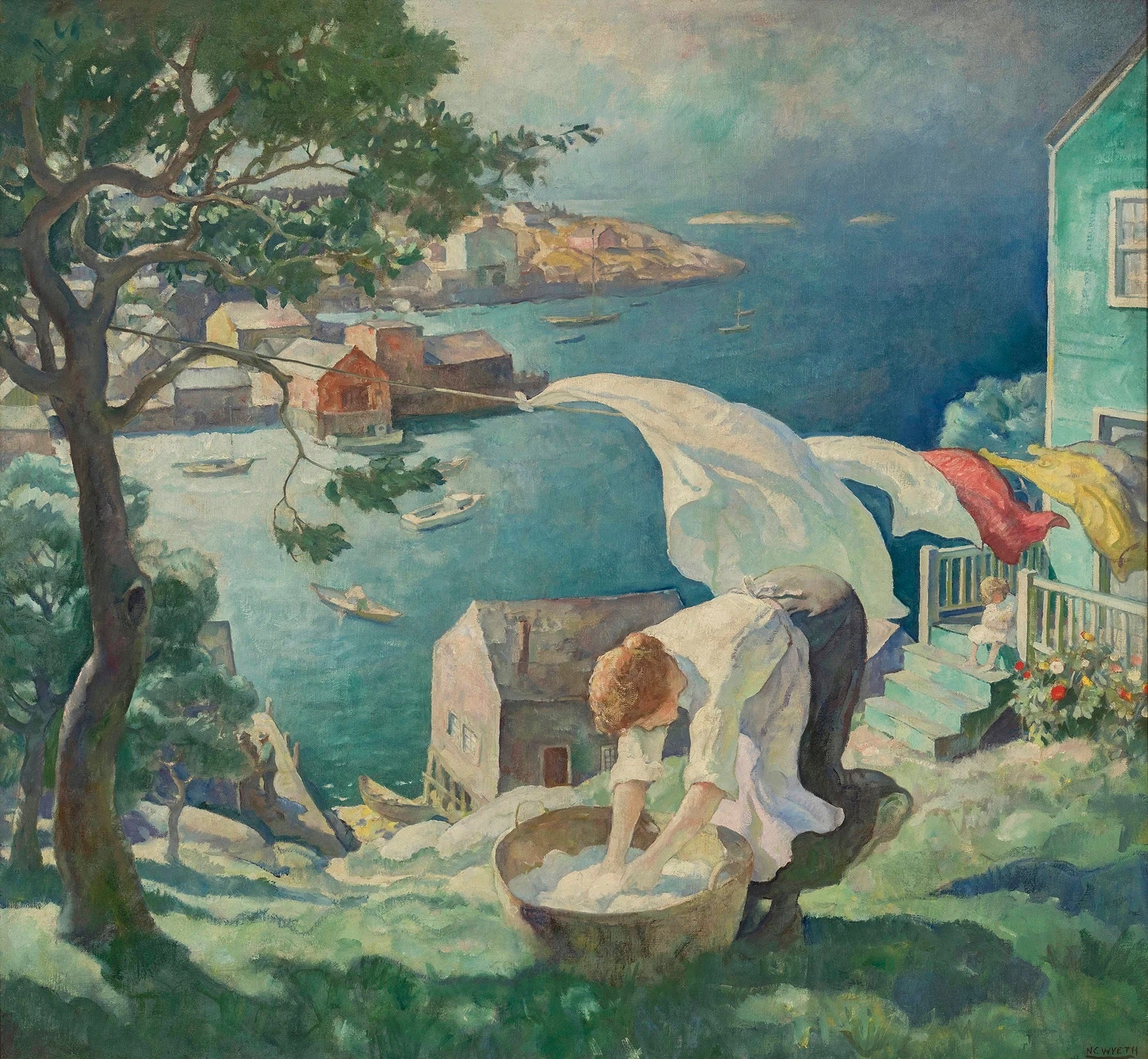 Newell Convers Wyeth - Wash Day on the Maine Coast (1934) Signed - 17" x 22" Print