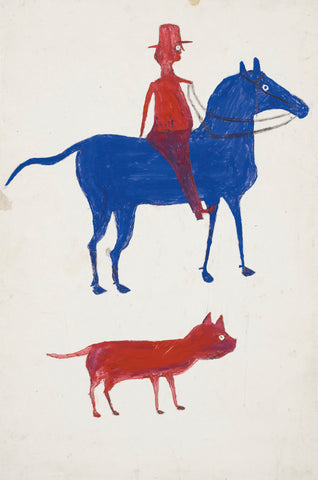 Bill Traylor - Red Man on Blue Horse with Dog (1939-42) - 17" x 22" Art Print