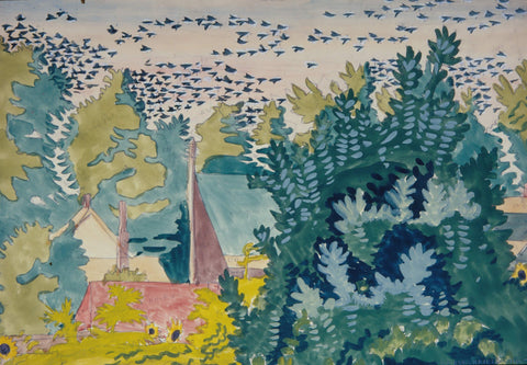 Charles Burchfield - Flight of Blackbirds at Dawn (1916) Signed - 17" x 22" Print