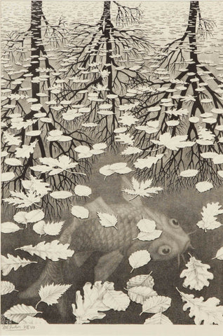 M. C. Escher - Three Worlds Signed - 17" x 22" Fine Art Print