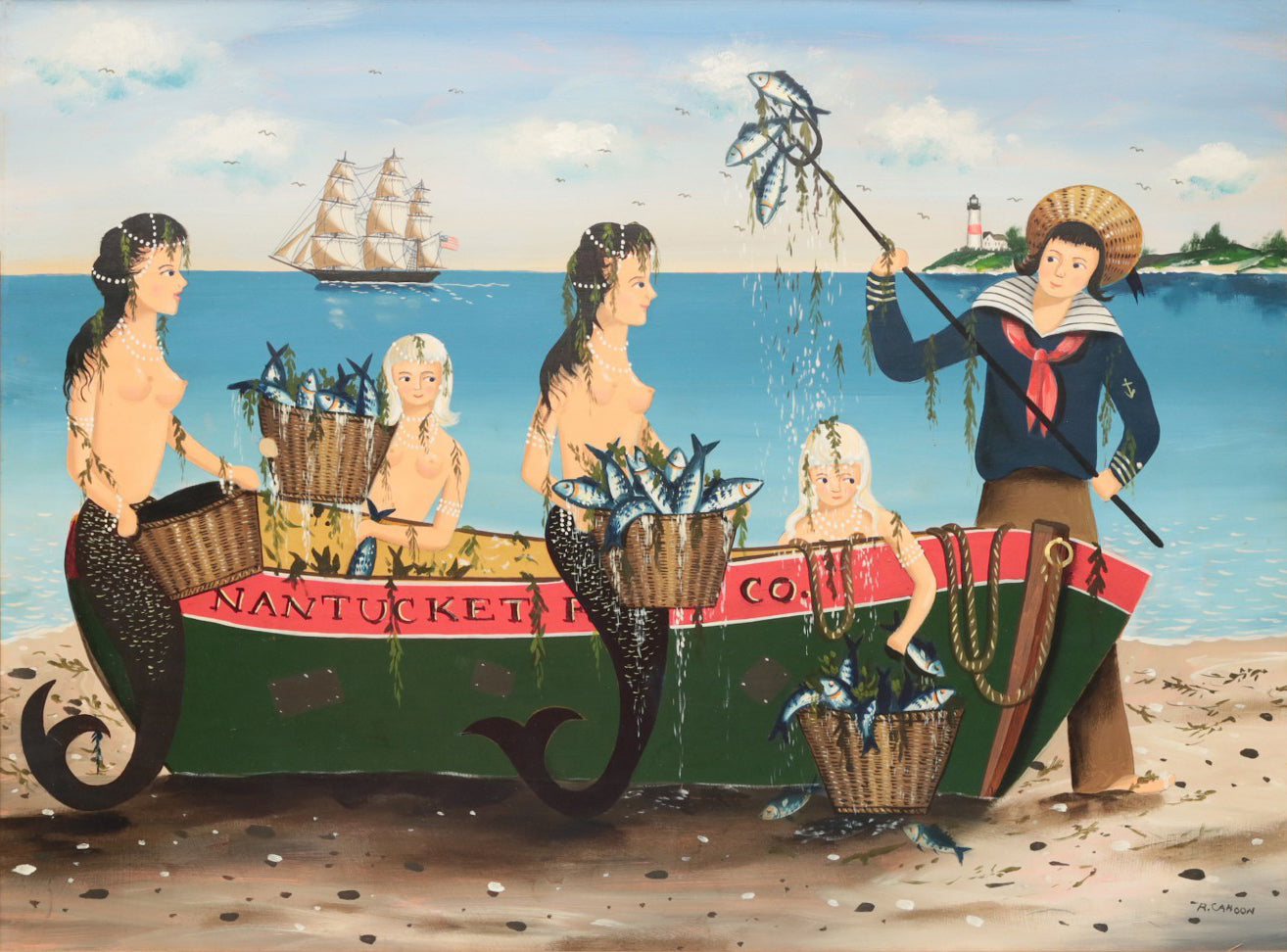 Ralph Cahoon Jr. - Nantucket Fish Co. Mermaids Nude Signed - 17" x 22" Art Print