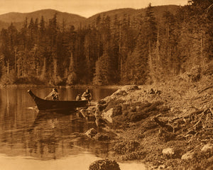 Edward Curtis - Shores of Nootka Sound Indians Canoe (1915) - 17" x 22" Art Print