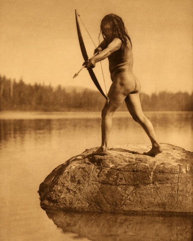 Edward Curtis - Nootka Indian Bowman Fishing Hunting (1915) - 17" x 22" Art Print