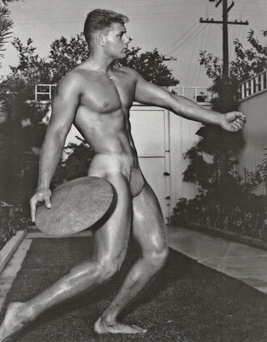 Bruce Bellas of LA - Kip Behar Nude Posing with Discus 1950s Gay - 17"x22" Print