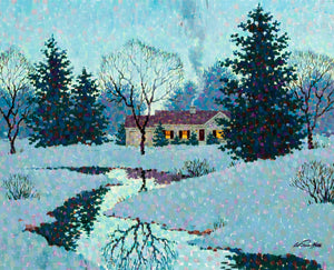 Arthur Sarnoff - Winter Scene (1940s) Snow House Tree - 17" x 22" Fine Art Print