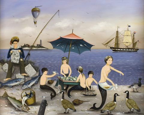 Ralph Cahoon Jr. - Mermaids and Sailor Nude - 17" x 22" Fine Art Print