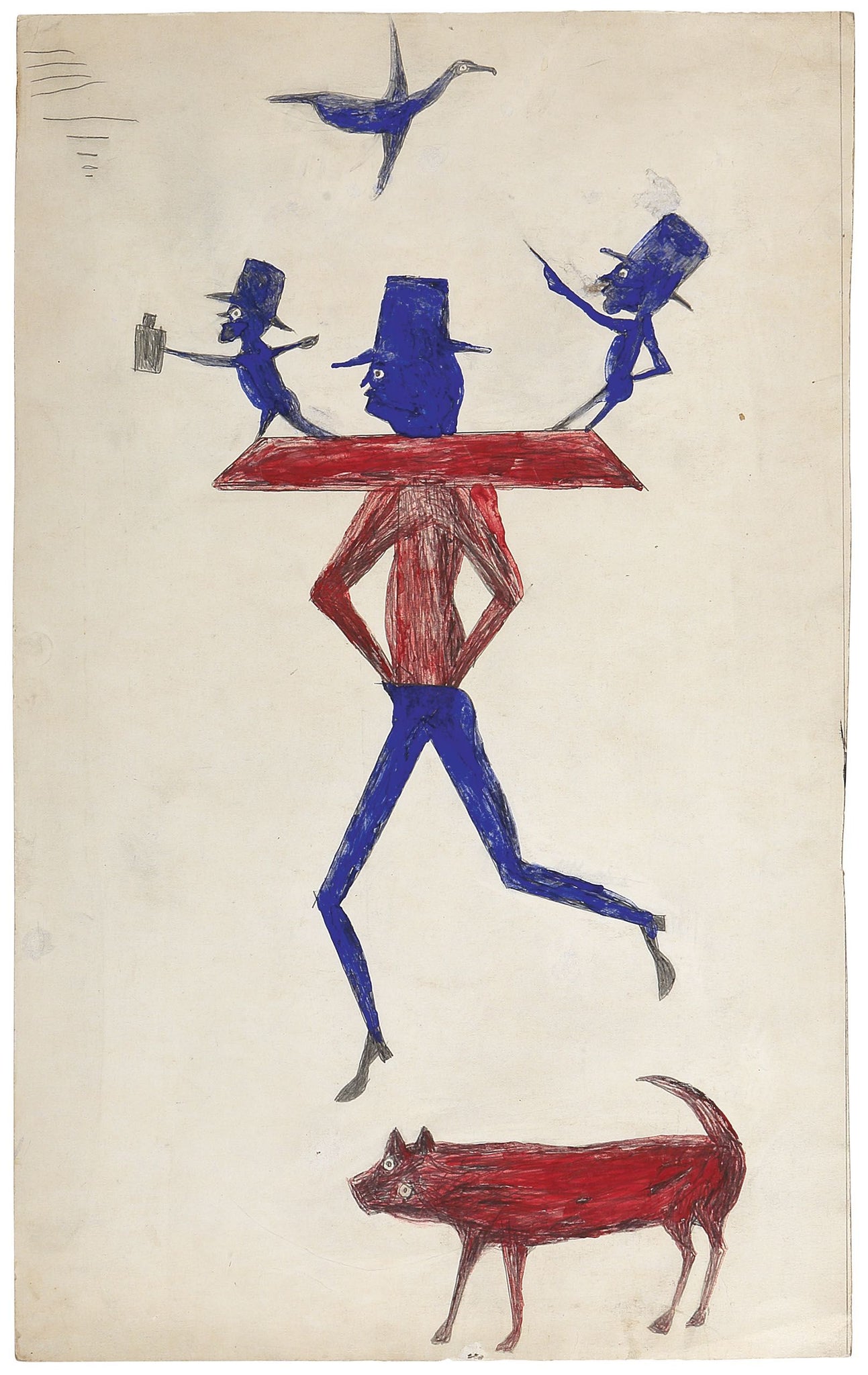 Bill Traylor - Man with Yoke, Abstract Drawing (1939) - 17" x 22" Fine Art Print