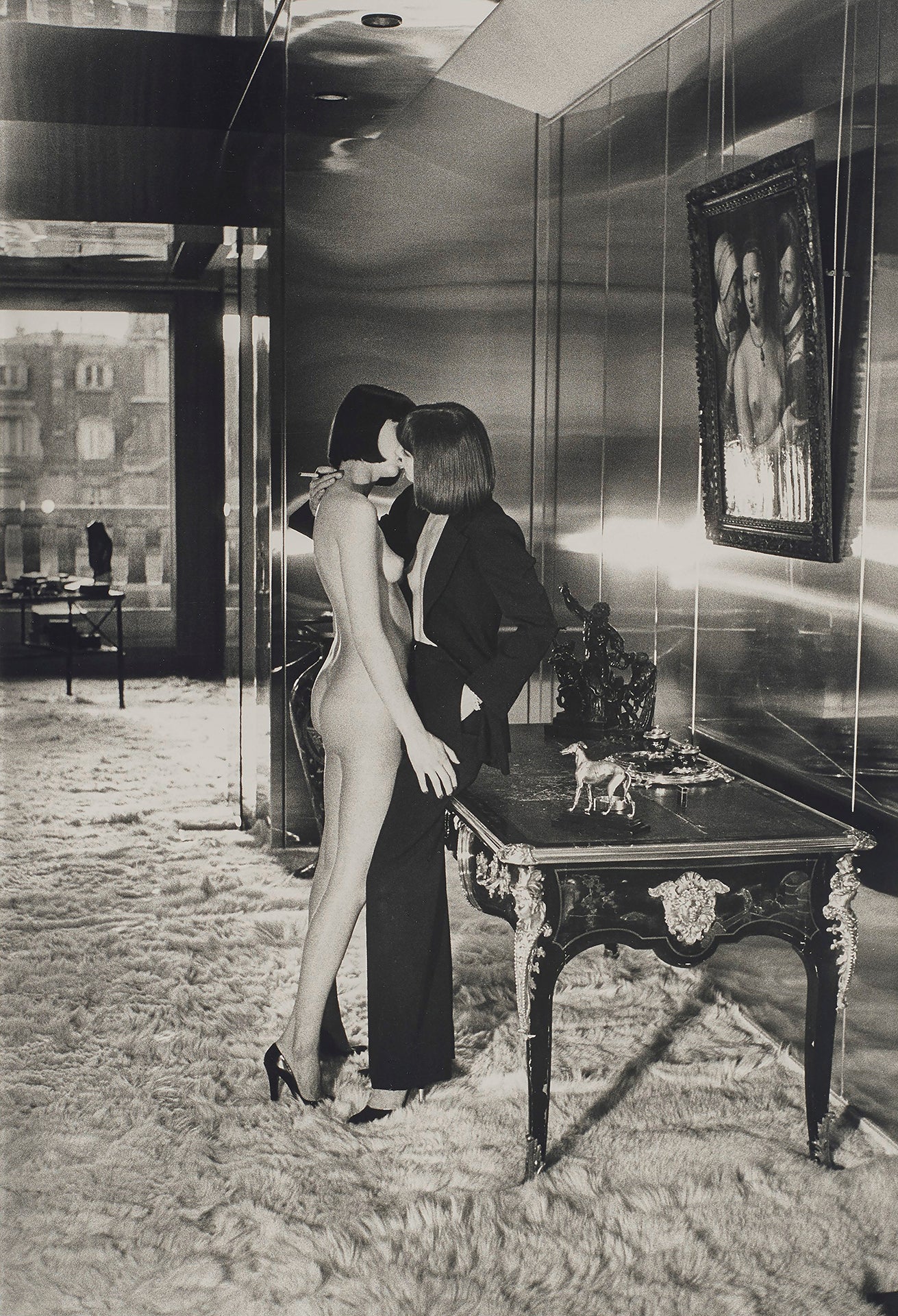 Helmut Newton - Elegant Nude Ladies Kiss in Paris Luxury (1977) - 17"x22" Print