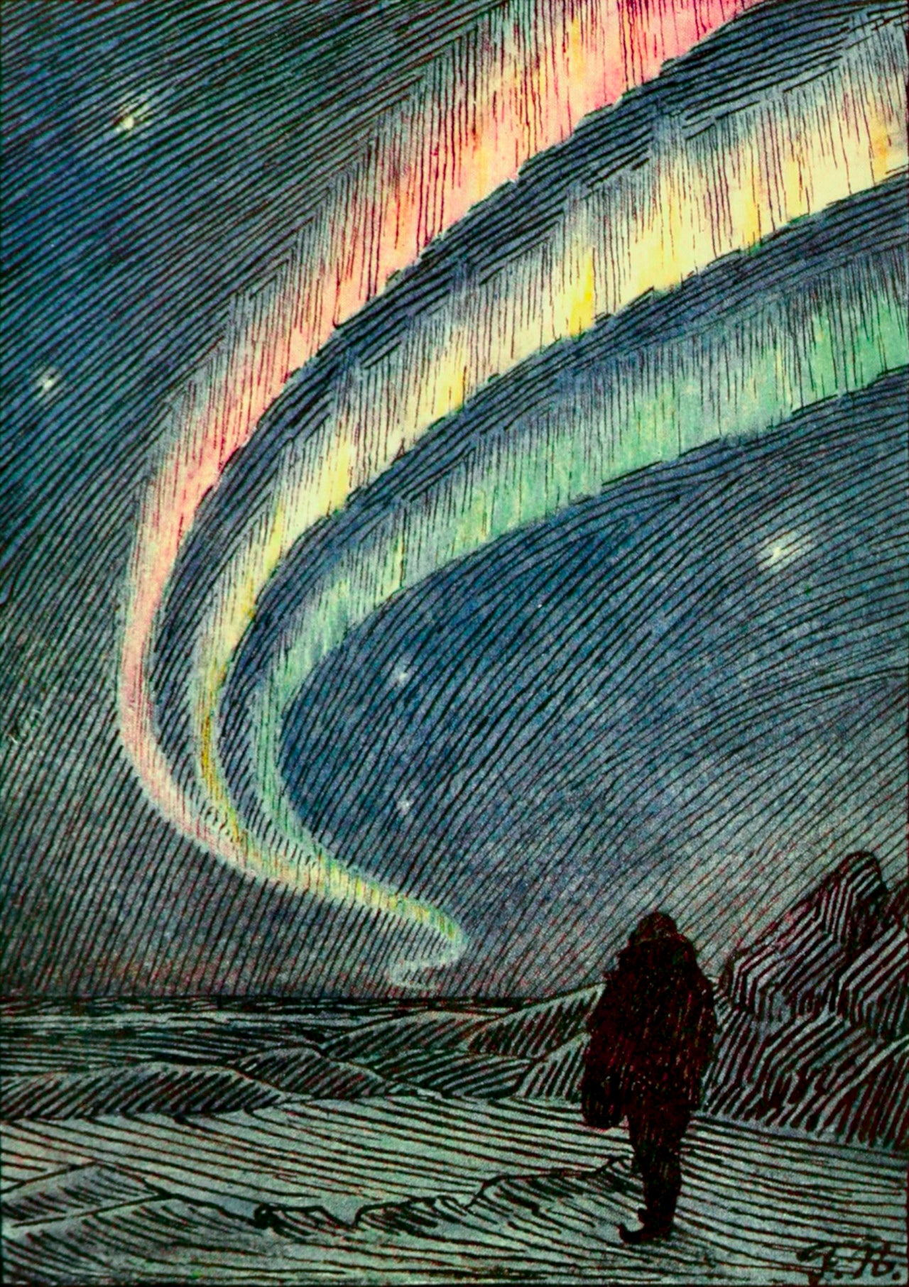 Fridtjof Nansen - In Northern Mists (1911) Aurora Borealis - 17" x 22" Art Print