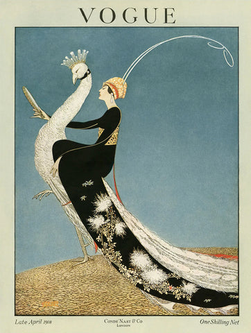 Vintage Vogue Fashion Cover Woman Riding Peacock (1918) - 17"x22" Fine Art Print