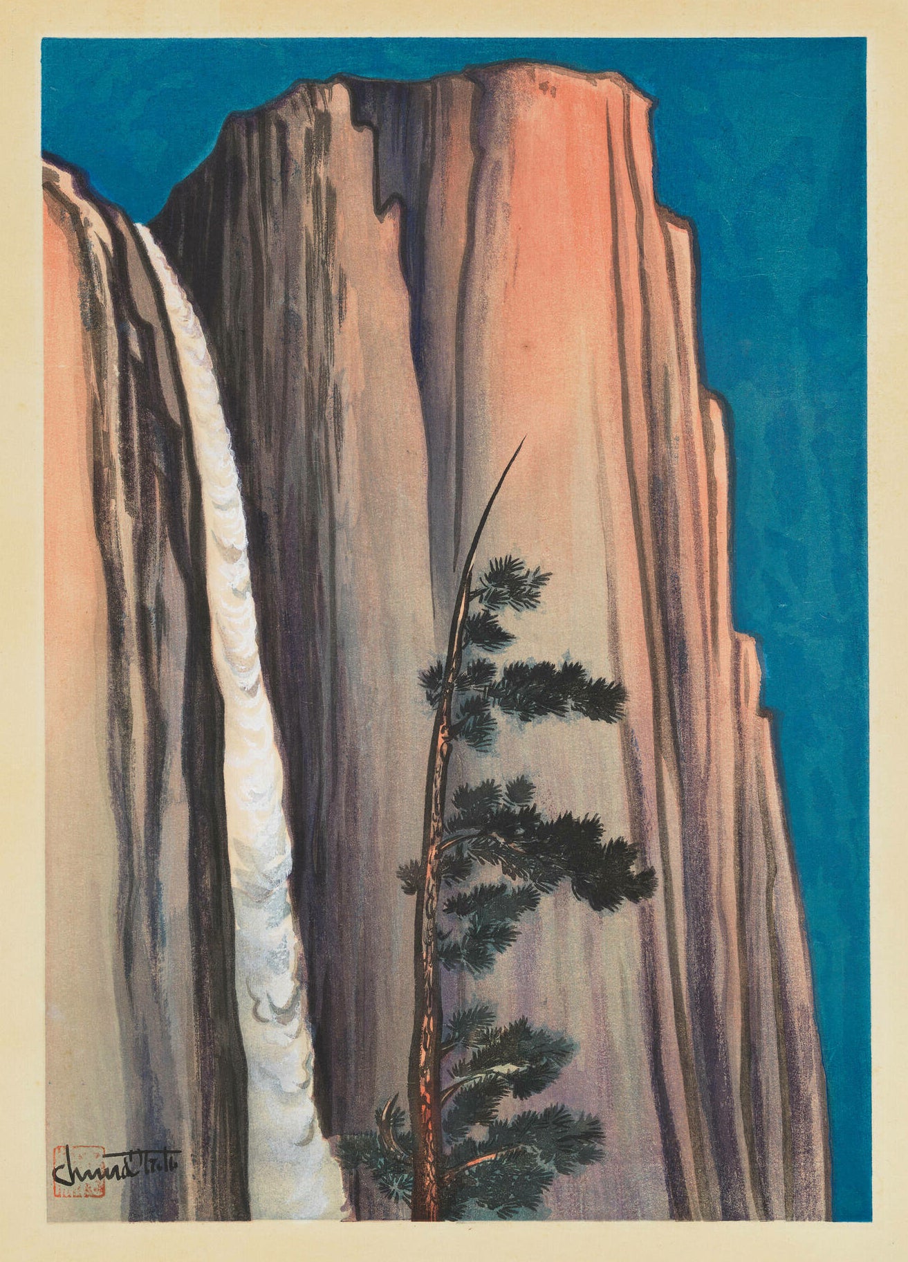 Chiura Obata - Evening Glow of Yosemite Fall (1930) - 17" x 22" Fine Art Print