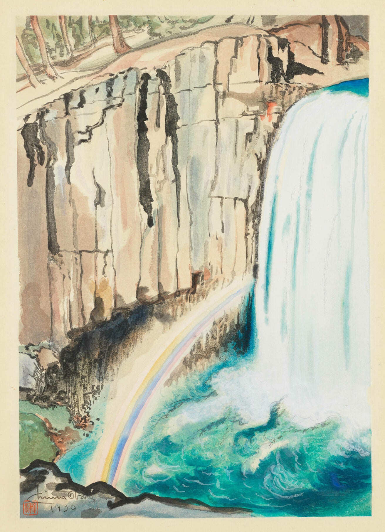 Chiura Obata - Rainbow Falls, Inyo National Forest (1930) - 17" x 22" Art Print