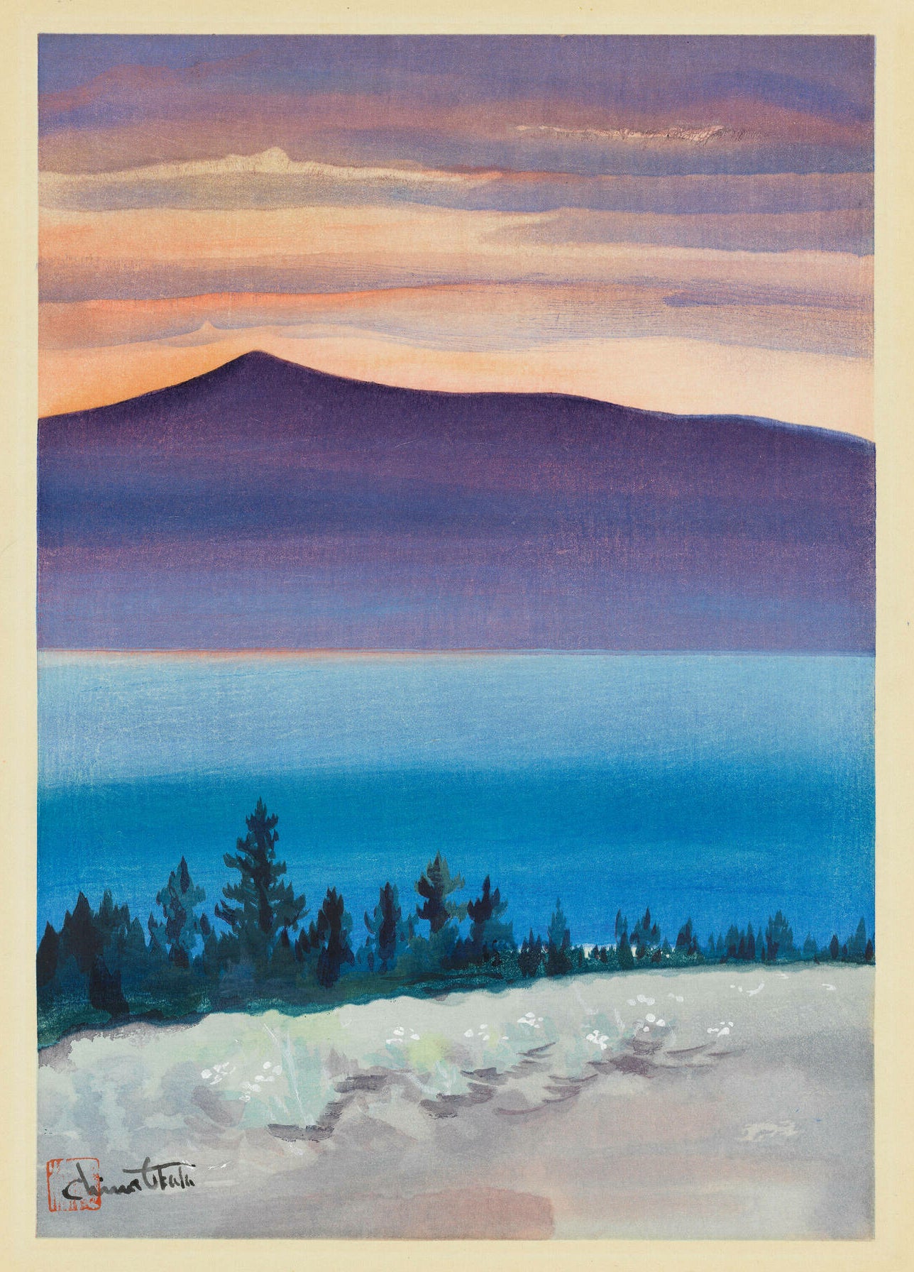 Chiura Obata - Evening Glow at Mono Lake, from Mono Mills (1930) - 17" x 22" Print