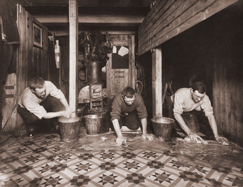 Frank Hurley - Sailors Scrub Floor Aboard Endurance (1914) - 17" x 22" Art Print