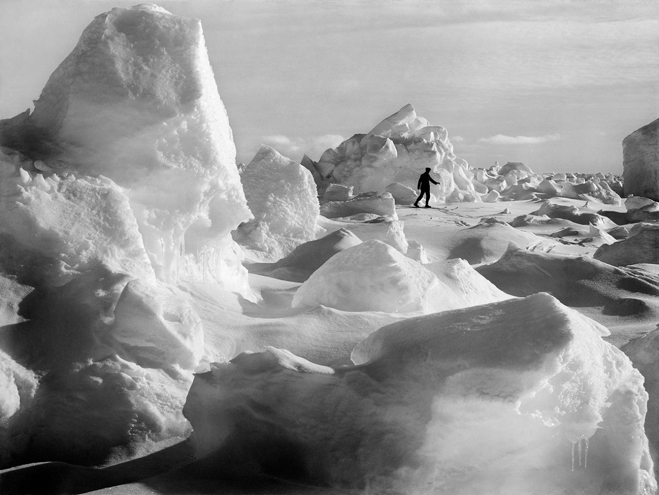 Frank Hurley - Skiing on Ice Antarctic Expedition (1914) - 17" x 22" Art Print