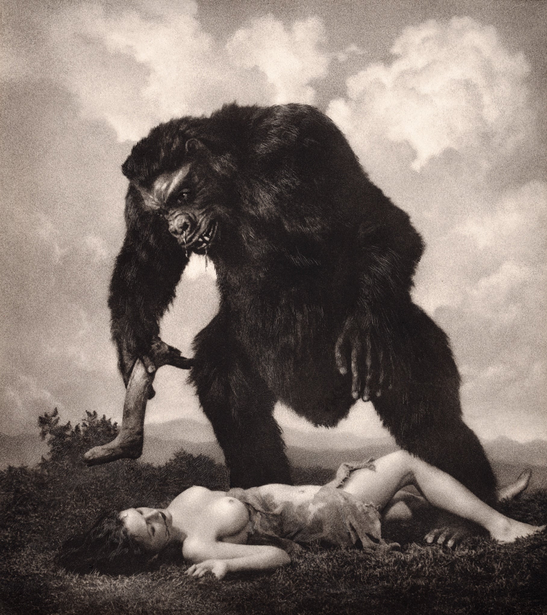 William Mortensen - L'Amour (1935) Love Nude Lady Gorilla - 17" x 22" Art Print