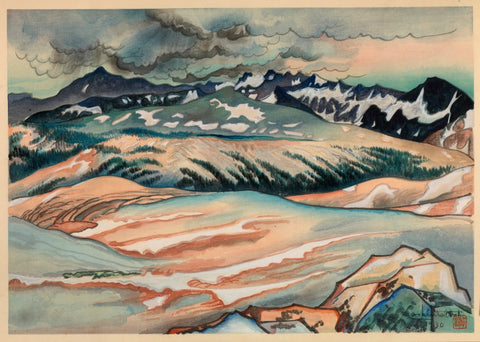 Chiura Obata - Great Nature Storm on Mount Lyell from Johnson Peak (1930) - 17"x22" Fine Art Print