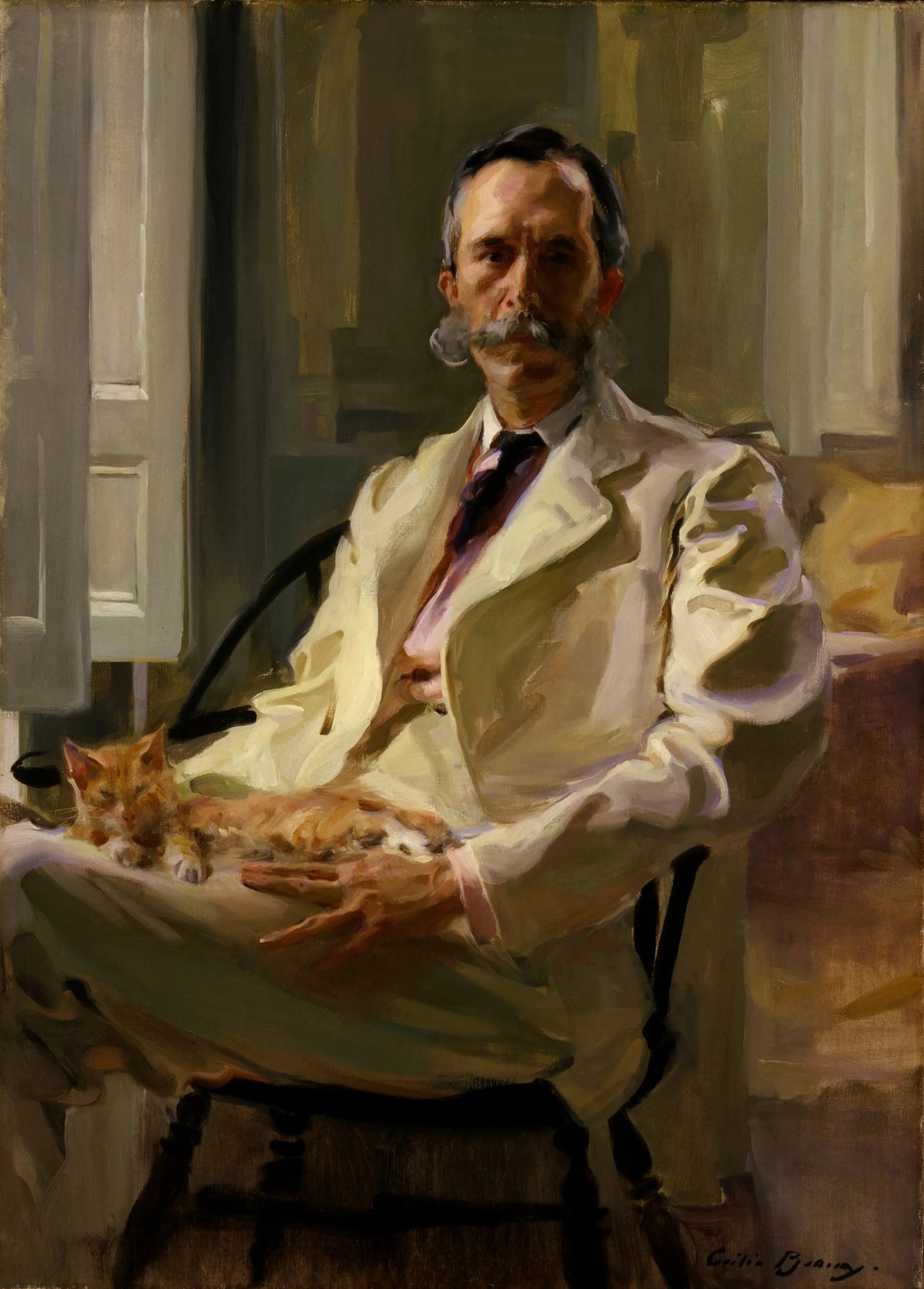 Cecilia Beaux - Man with the Cat (Henry Sturgis Drinker) 1898 - 17" x 22" Print