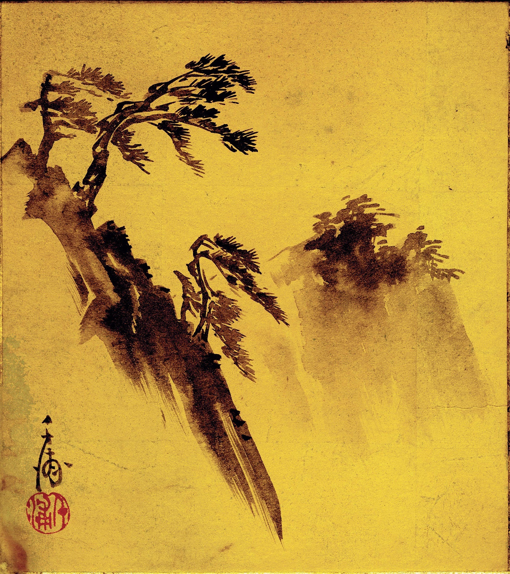 Chiura Obata - Sumi-e Painting of Pine Trees at Point Lobos - 17"x22" Art Print