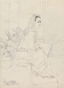 Chiura Obata - Brush Drawing of a Seated Woman (1941) - 17" x 22" Fine Art Print