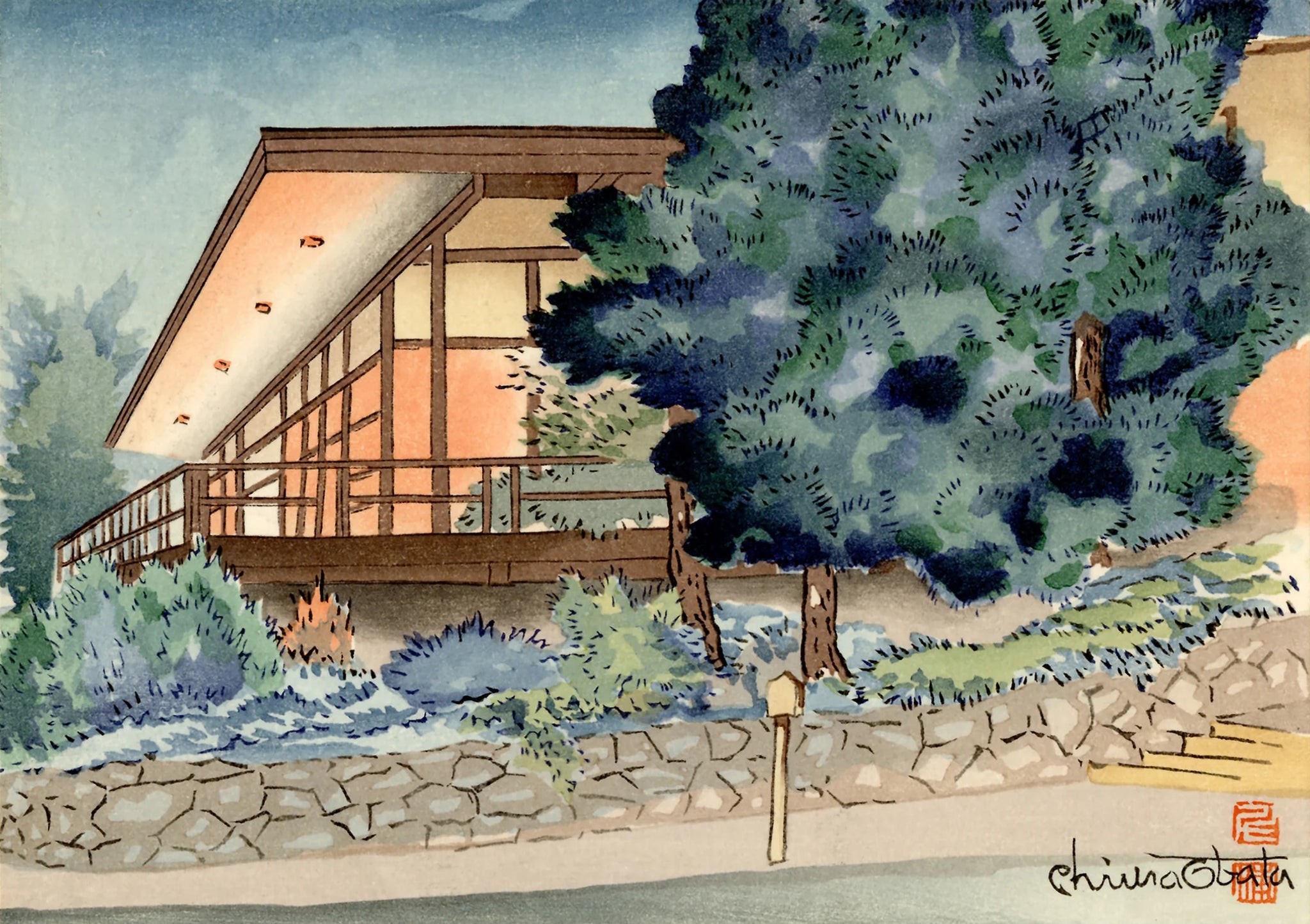 Chiura Obata - Midcentury Modernist California Home (1950s) - 17"x22" Art Print