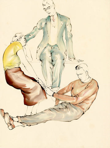 Chiura Obata - Three UC Berkeley Students Pose (1940s) - 17"x22" Fine Art Print