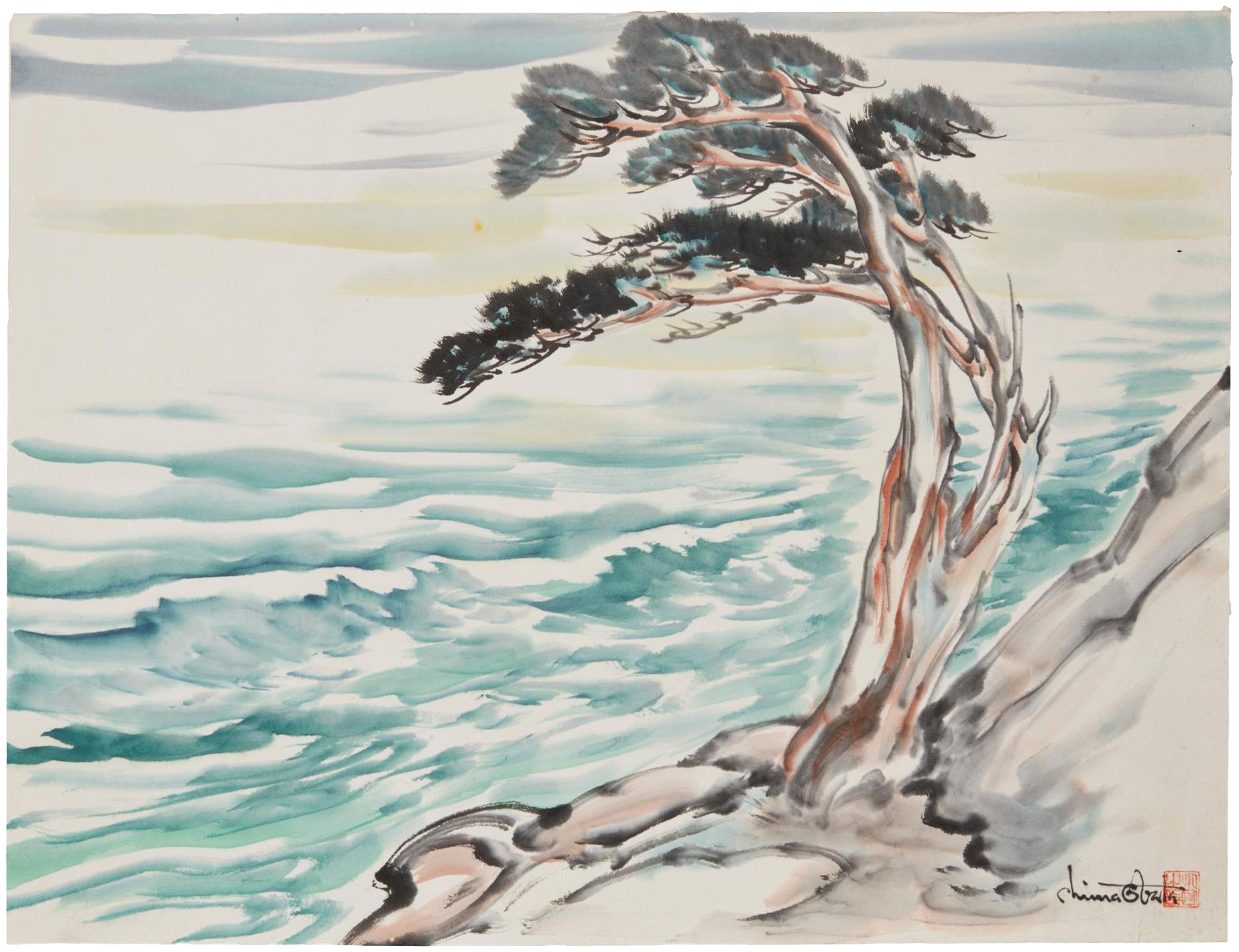 Chiura Obata - A Lone Carmel Cypress (1940s) - 17" x 22" Fine Art Print