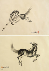 Chiura Obata - Galloping Chinese Horse Leaping (1950s) - 17"x22" Fine Art Print